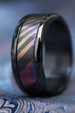 Black titanium and timascus titanium zirconium ring Pink