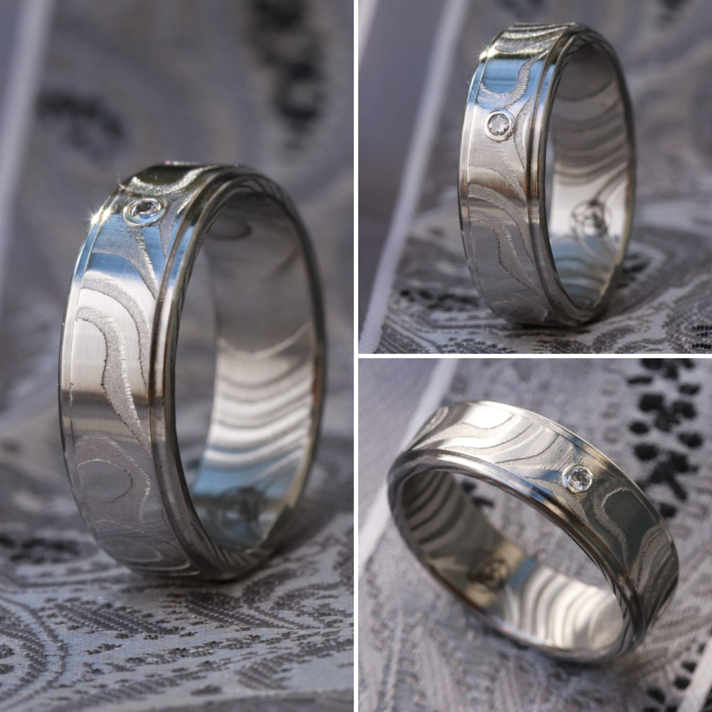 Damasteel stainless damascus 6mm diamond ring