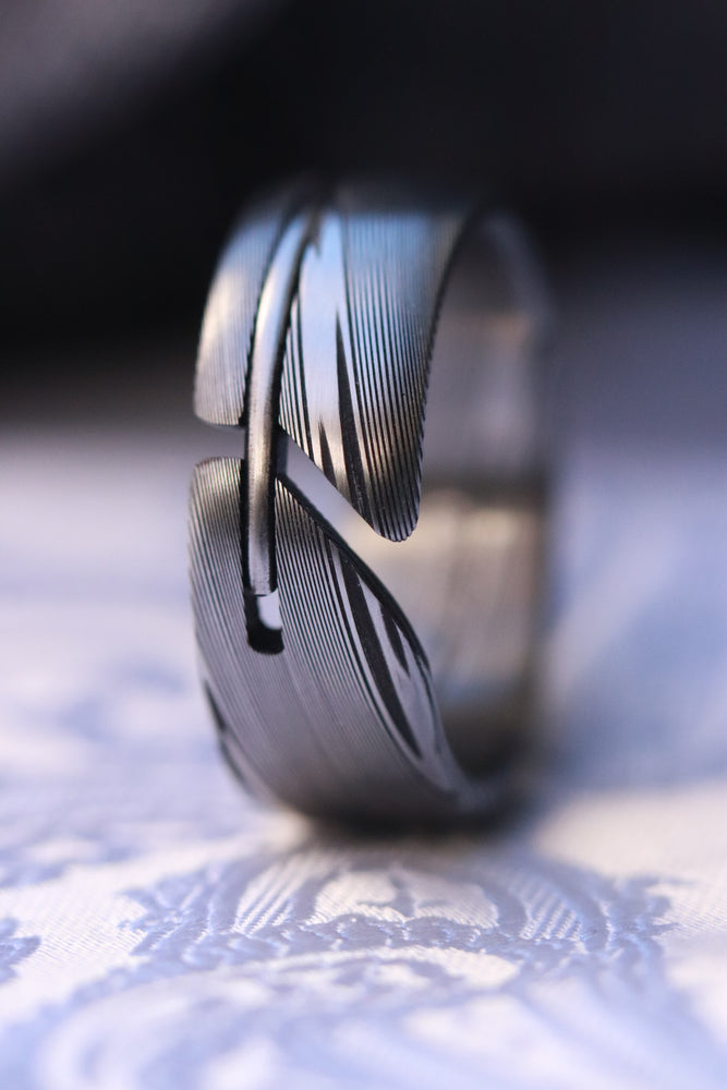 8mm stainless damascus hybrid wedding band