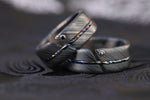 2 rings Hybrid (set)  - Niobium / Zirconium damascus - timascus black diamond ring