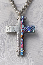 Cross necklace mokuti timascus neck damasteel damascus necklace