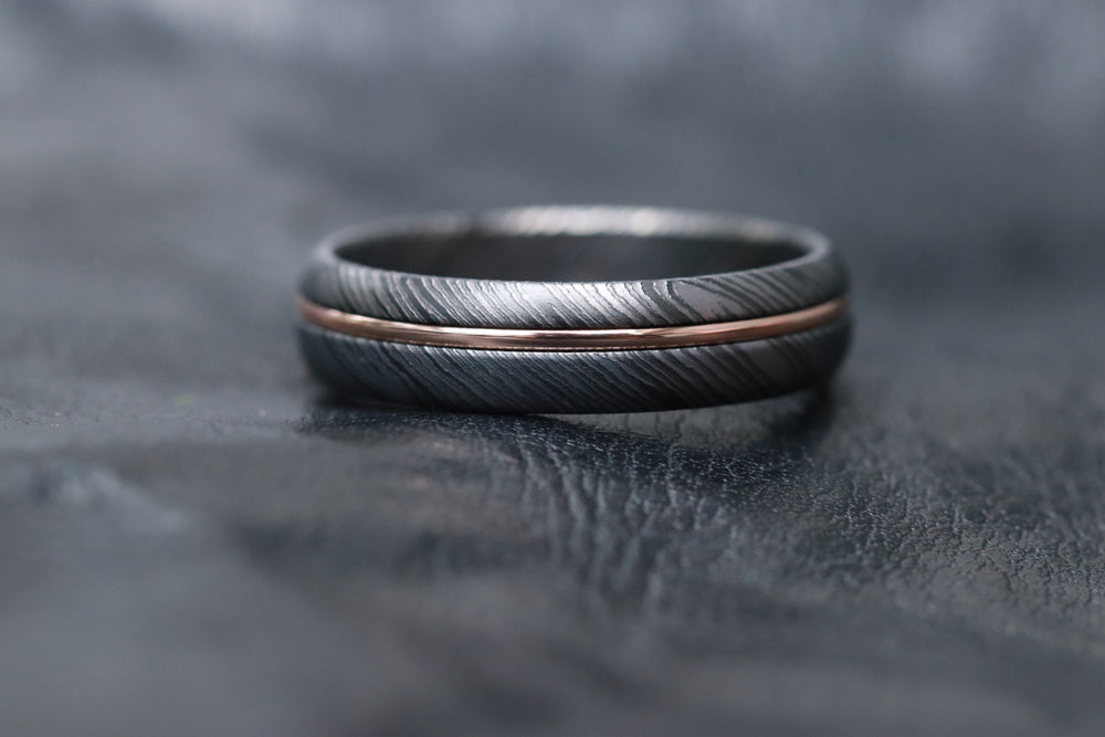 14k rose gold nbzr damascus domed wedding band
