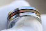 New*8mm Center Titanium & titanium lined, Stainless Damascus (damasteel) wood-grain pattern