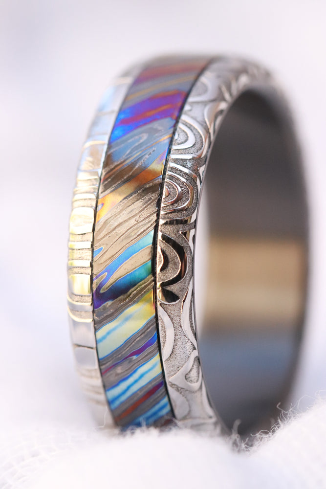 Timascus 8mm Black Timascus / Mokuti & Stainless Damascus (damasteel) zirconium ...