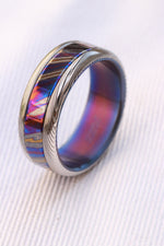8mm men's Black Timascus wedding band / Mokuti & Stainless Damascus (damasteel) zirconium titanium zrti timascus ring,black timascus ring, mokuti ring