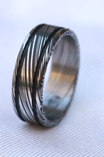 Damascus ring Stainless steel Damascus "leaf" Customizable ring! Dark/ color etch / double grooved damascus steel ring