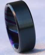 Black titanium 6-8mm zirconium band Black / ZrTi brushed ziconium timascus ring,black timascus ring, mens rings weddingrings, zirconium damascus