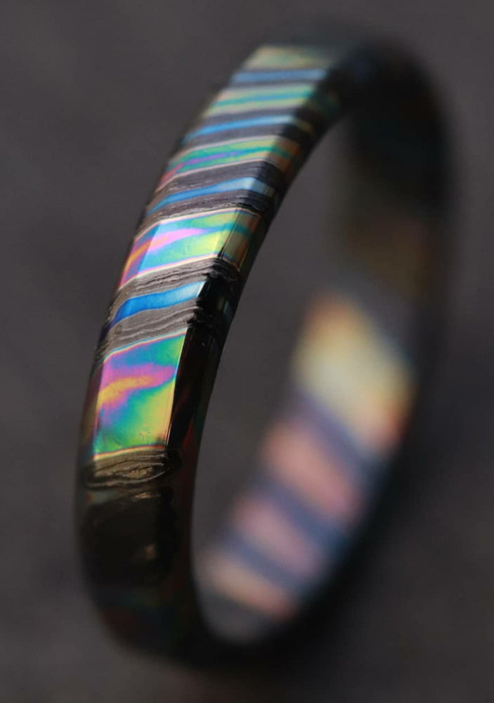LIMITED EDITION customizable 3mm ring chamfered edge Solid Black Timascus ring 3mm-9mm wide zirconium timascus ring