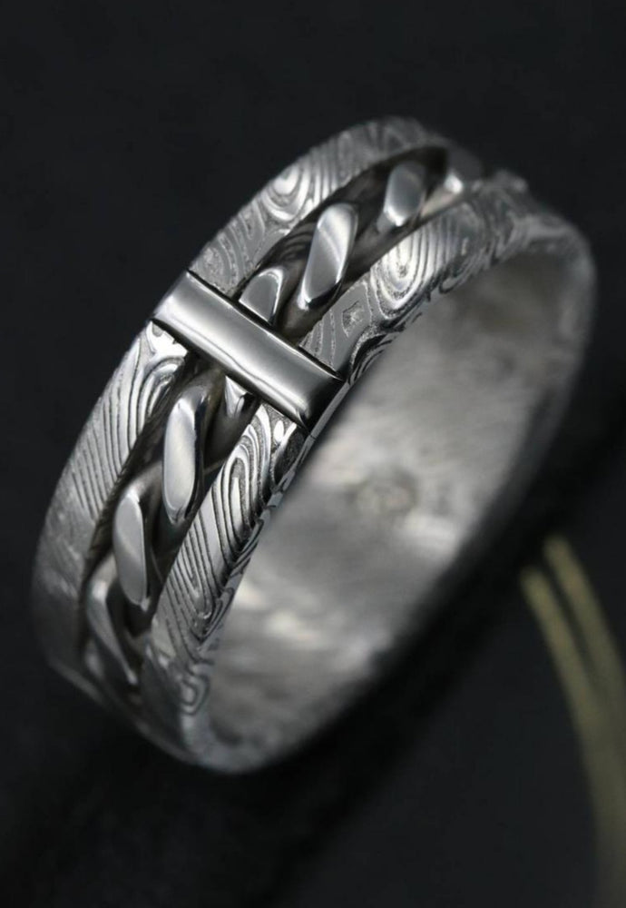 Hybrid "BREGDAN" handmade braided ring,  damasteel damascus curb chain ring celtic rings braided rings