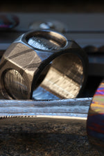 New* The cube" Limited Edition Series-12mm Timascus / Mokuti timascus & damasteel  ring,mens ring, mokuti ring, Damascus ring