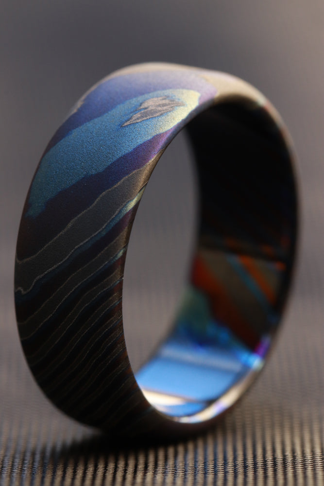 Sandblasted LIMITED EDITION*** rolled edge 8mm Black Timascus zrti ring 3mm-9mm wide timascus ring, mokuti ring 8mm ring black timascus ring