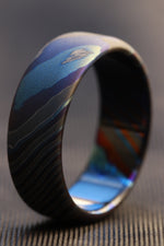 Sandblasted LIMITED EDITION*** rolled edge 8mm Black Timascus zrti ring 3mm-9mm wide timascus ring, mokuti ring 8mm ring black timascus ring