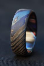 Sandblasted LIMITED EDITION*** rolled edge 8mm Black Timascus zrti ring 3mm-9mm wide timascus ring, mokuti ring 8mm ring black timascus ring