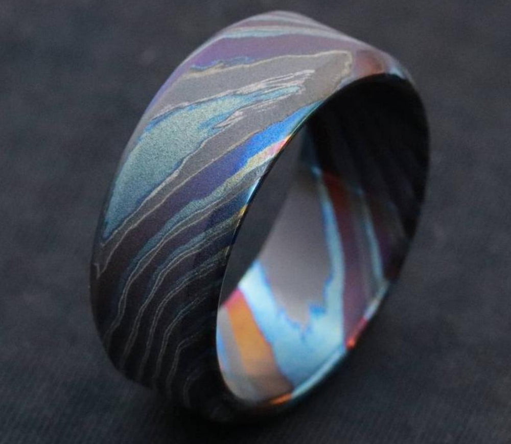LIMITED EDITION*** chamfered edge 8mm Black Timascus zrti ring 3mm-9mm wide timascus ring, mokuti ring 8mm ring black timascus ring