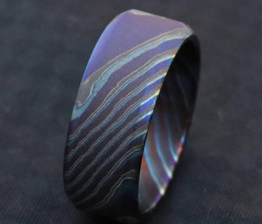 LIMITED EDITION*** chamfered edge 8mm Black Timascus zrti ring 3mm-9mm wide timascus ring, mokuti ring 8mm ring black timascus ring