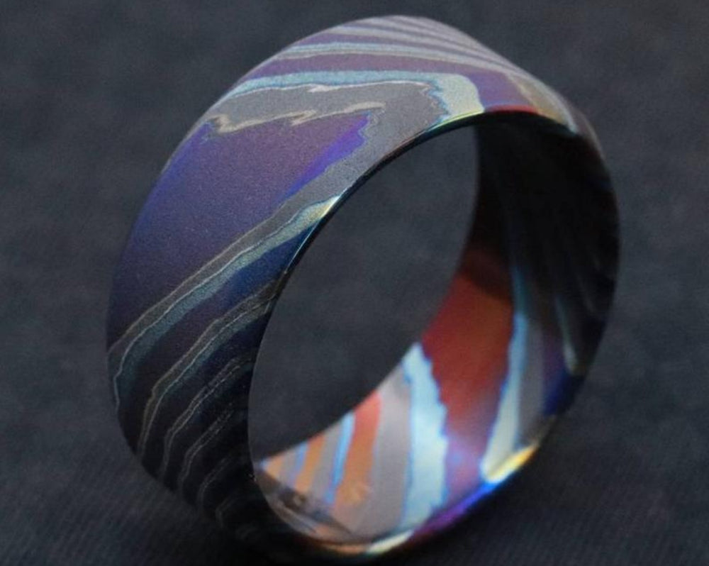 LIMITED EDITION*** chamfered edge 8mm Black Timascus zrti ring 3mm-9mm wide timascus ring, mokuti ring 8mm ring black timascus ring