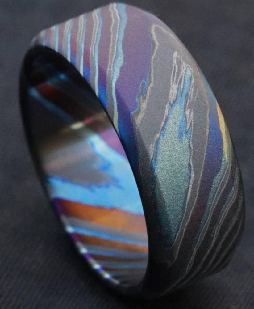 LIMITED EDITION*** chamfered edge 8mm Black Timascus zrti ring 3mm-9mm wide timascus ring, mokuti ring 8mm ring black timascus ring