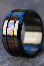 Grayson BLK" Limited Edition Series-10.75mm titanium damascus Timascus / Mokuti timascus & black titanium ring, black timascus ring, mokuti ring