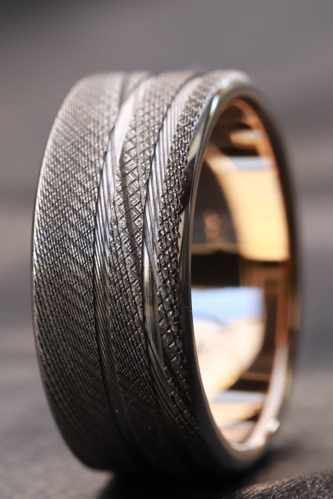 Yellow Gold & Stainless Damascus 10mm (Customizable band)