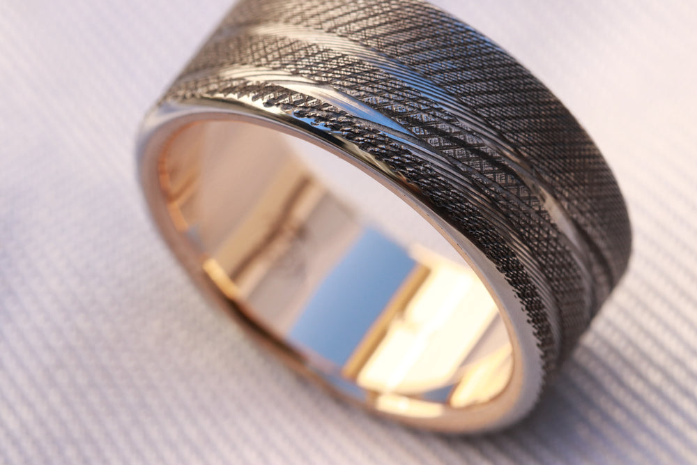 Yellow Gold & Stainless Damascus 10mm (Customizable band)