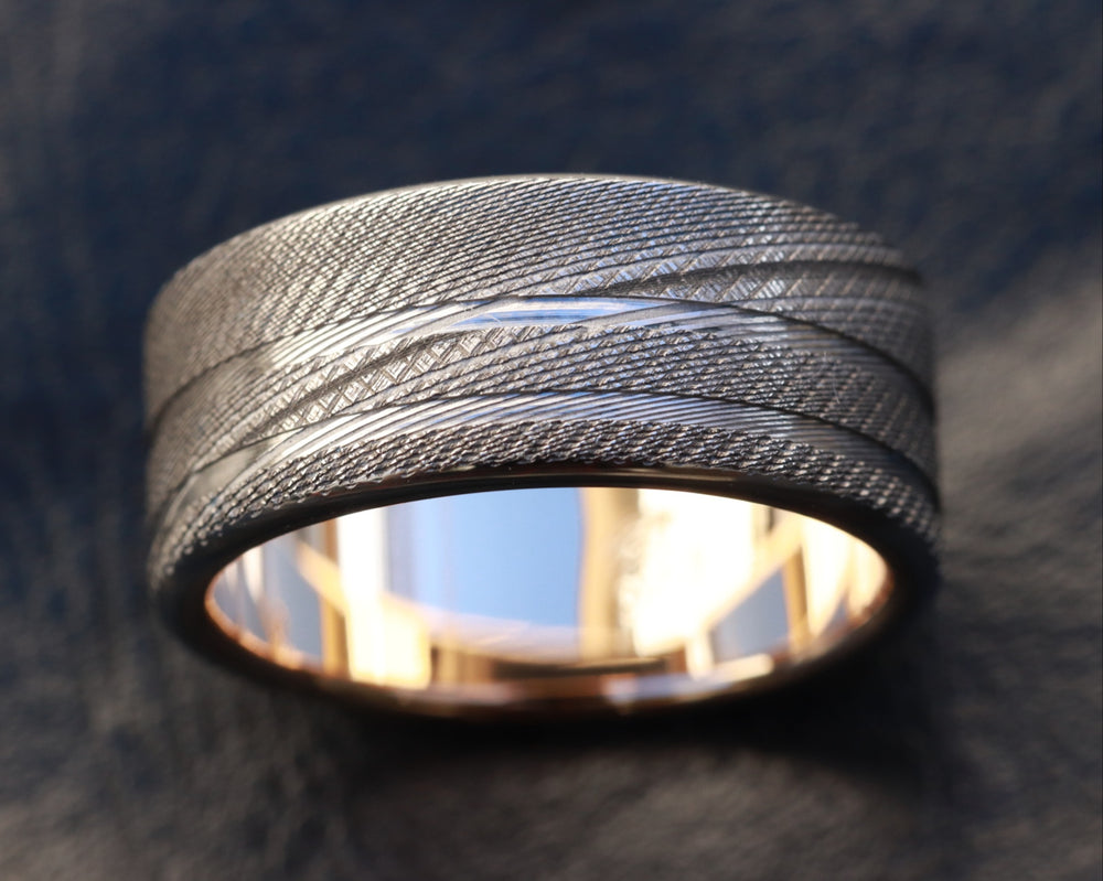 Yellow Gold & Stainless Damascus 10mm (Customizable band)