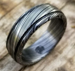Damascus steel ring Stainless steel Damascus "LEAF" Customizable ring! Dark etch / double grooved damasteel mens weddingbands mens rings