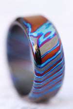 Chamfered edge Solid Black (tik) ZrTi ring 3mm-9mm wide timascus ring, mokuti ring (polished finish)
