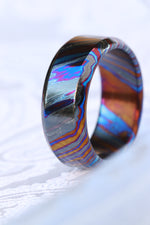 Chamfered edge Solid Black (tik) ZrTi ring 3mm-9mm wide timascus ring, mokuti ring (polished finish)