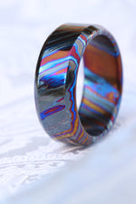 Chamfered edge Solid Black (tik) ZrTi ring 3mm-9mm wide timascus ring, mokuti ring (polished finish)