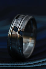 "One" hybrid Damascus steel ring "WOODGRAIN" ring! Stainless Damasteel ring mens wedding bands woodgrain pattern damascus