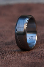 Chamfered Damascus ring Stainless Damascus chamfered cut square ring"WOODGRAIN" Damascus steel damasteel ring mens wedding band 8mm ring