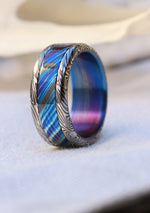 *Limited 5 alloy ZrTi 8mm Black Timascus / Mokuti & Stainless Damascus (damasteel) zrti timascus ring,black timascus ring, mokuti ring zirconium titanium damascus damasteel