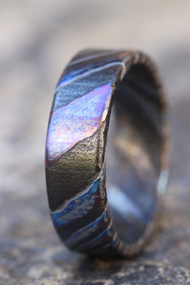 Deep Black ZrTi ring 3mm-9mm wide timascus ring