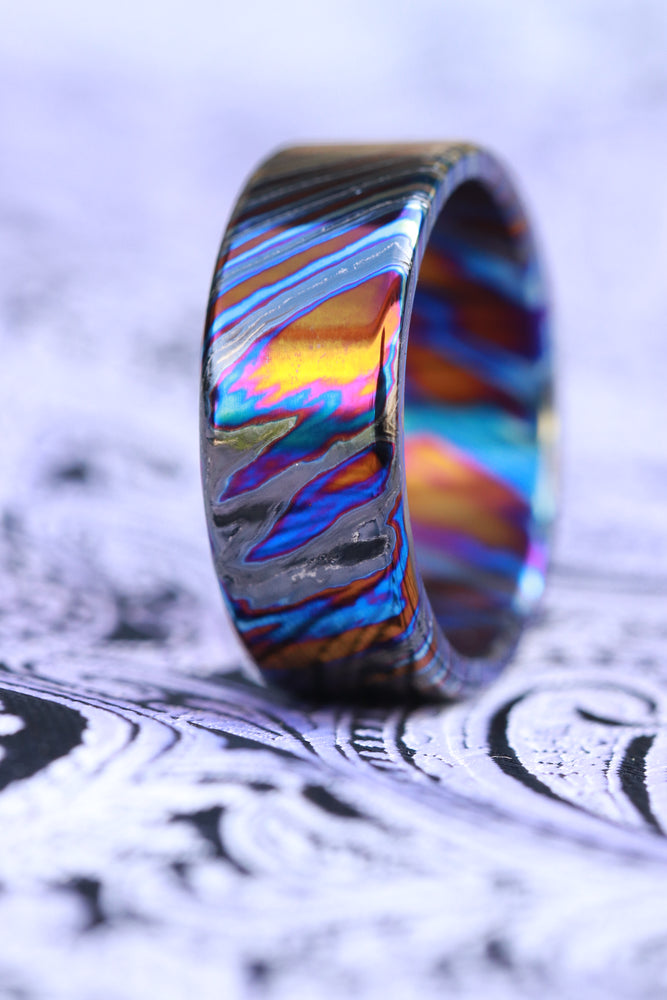 8mm ZrTi ring 3mm-9mm wide timascus ring, mokuti ring (polished finish)
