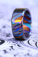 8mm ZrTi ring 3mm-9mm wide timascus ring, mokuti ring (polished finish)
