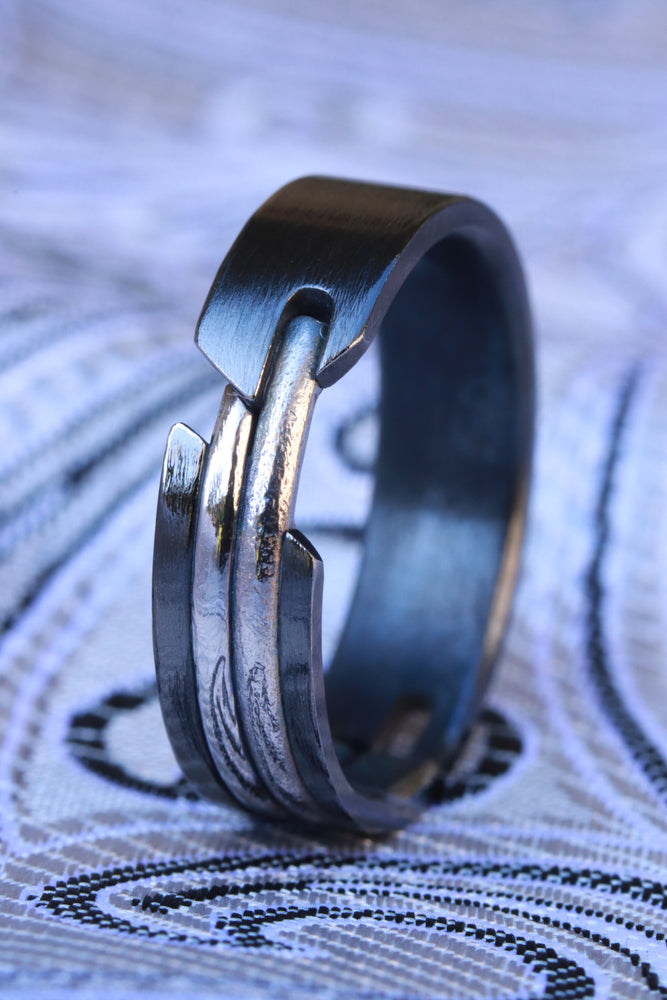 "QUILL" handmade black titanium ring hybrid women's rings