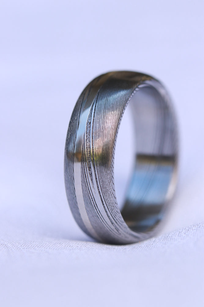 Damascus & gold - 14k white gold & stainless damasteel