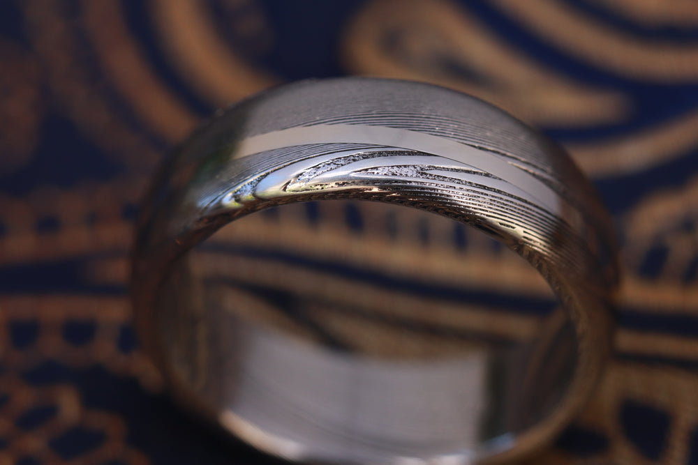 Damascus & gold - 14k white gold & stainless damasteel