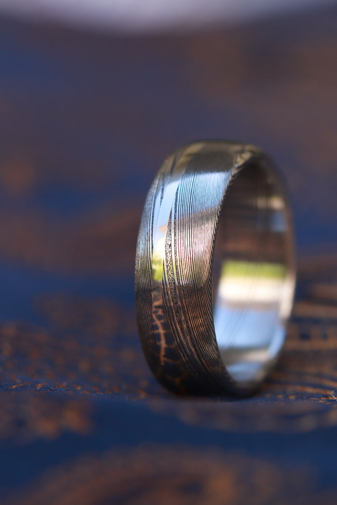 Damascus & gold - 14k white gold & stainless damasteel