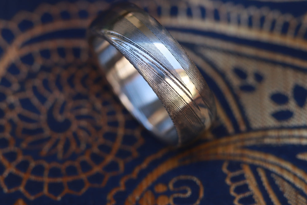 Damascus & gold - 14k white gold & stainless damasteel