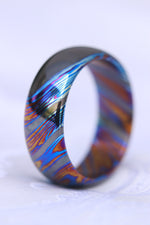 8mm domed ZrTi ring 3mm-9mm wide timascus ring, mokuti ring (polished finish)