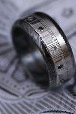 Black diamonds and black ring zrti & damasteel ring 9mm wide customizable niobium zirconium