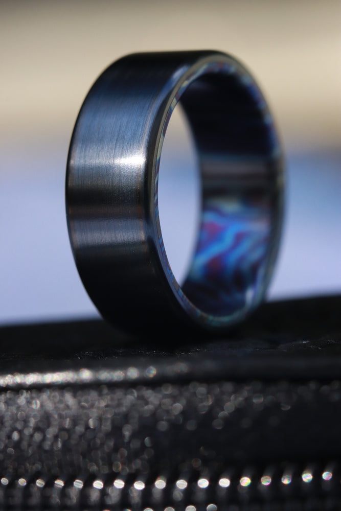 Black titanium 6-8mm zirconium band Black / ZrTi brushed ziconium timascus ring,black timascus ring, mens rings weddingrings, zirconium damascus