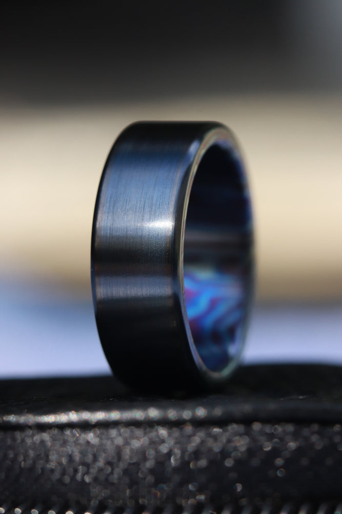 Black titanium 6-8mm zirconium band Black / ZrTi brushed ziconium timascus ring,black timascus ring, mens rings weddingrings, zirconium damascus