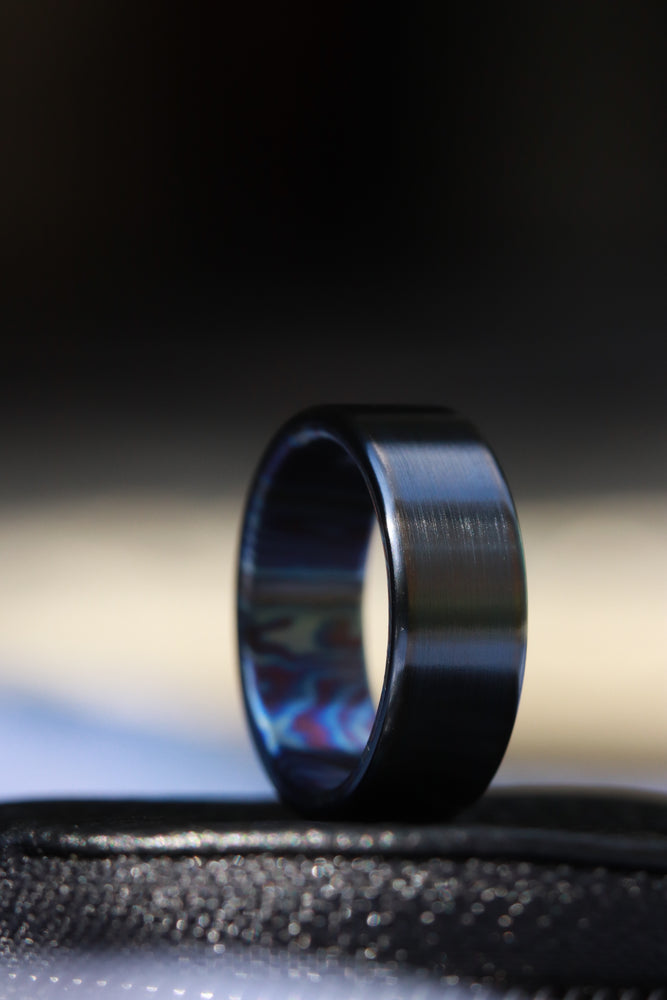 Black titanium 6-8mm zirconium band Black / ZrTi brushed ziconium timascus ring,black timascus ring, mens rings weddingrings, zirconium damascus