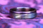 Titanium &  Damascus steel ring-  stainless damasteel titanium ring, mens wedding band, mens rings , purple ring, wedding rings