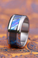 Grayson Blue" Limited Edition Series-10.5mm titanium damascus Timascus /  black timascus ring, mokuti ring