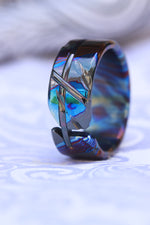 Weathered zirconium timascus damascus ring, cross zrti ring