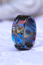 Weathered zirconium timascus damascus ring, cross zrti ring