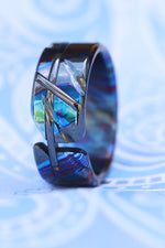 Weathered zirconium timascus damascus ring, cross zrti ring
